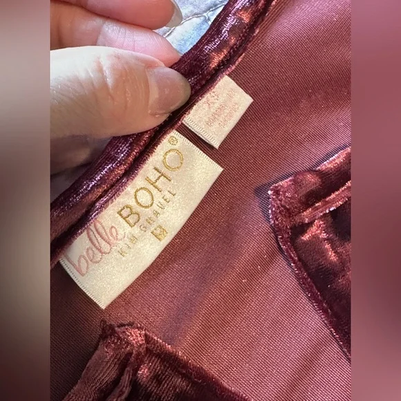 Belle by Kim Gravel Red Ruched Long Sleeve Gown - Picture 6 of 13